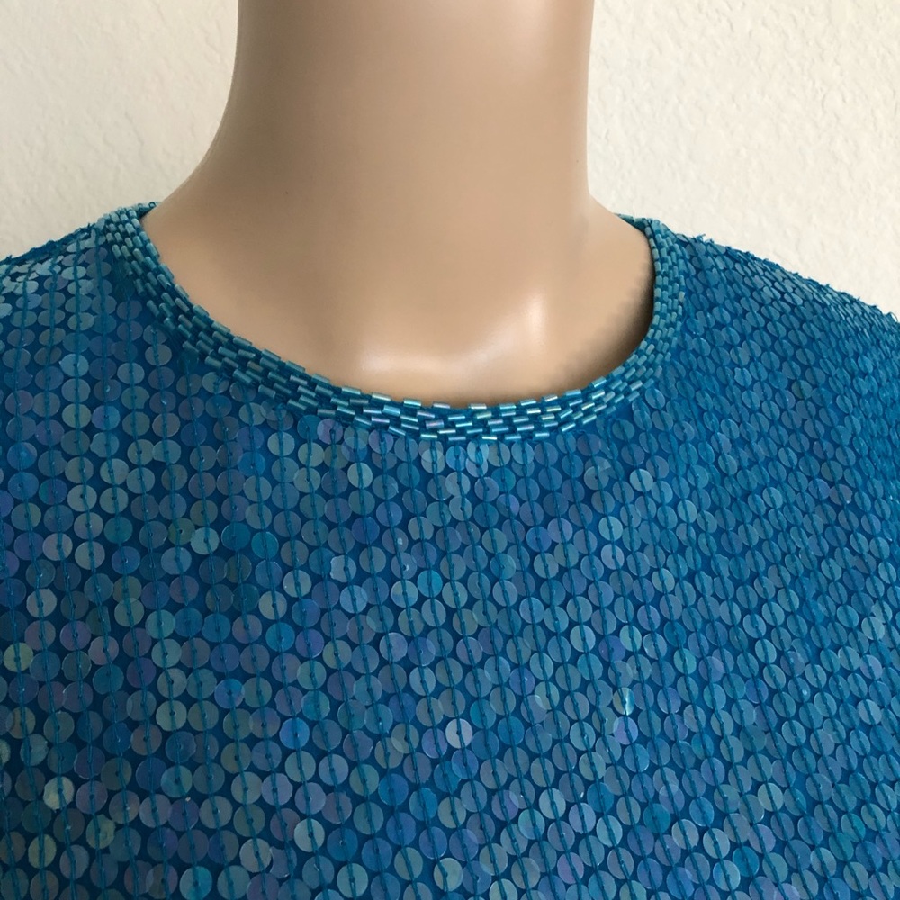 Teal Sequin & Beaded Silk Top